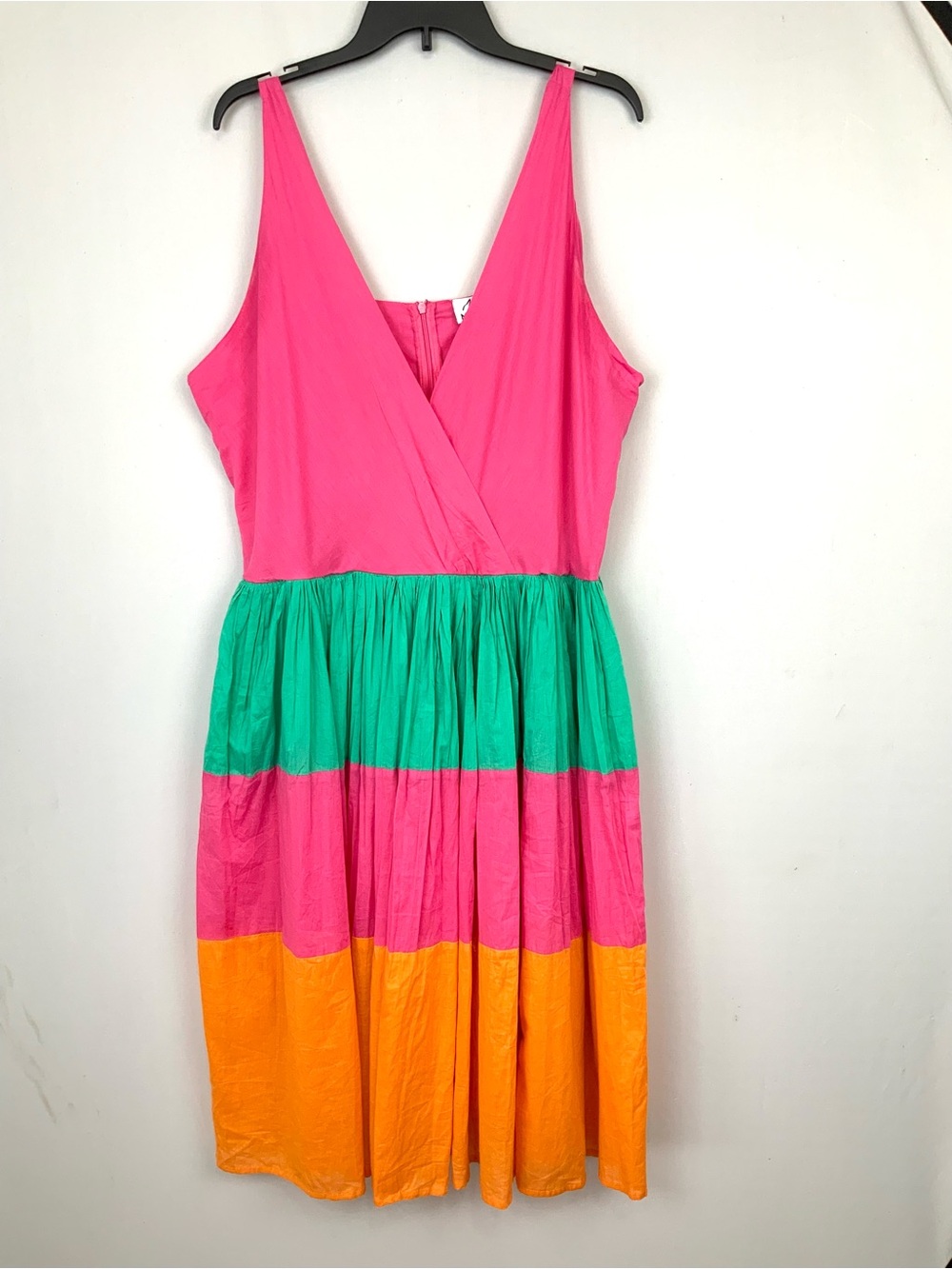 Mira Sz XXL Sleeveless Cotton Green/Pink/Orange Colorblock Midi Sun Dress Spurs